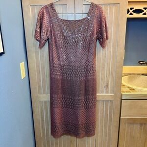 Molly Malloy Evening Size 12 Vintage Faded Plum Lace Overlay Sparkly Underlay